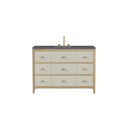 James Martin Vanities 48'' Single Vanity, Sunwashed Oak with Embossed Shagreen w/ 3 CM Parisien Bleu Quartz Top D604-V48-SHG-3PBL